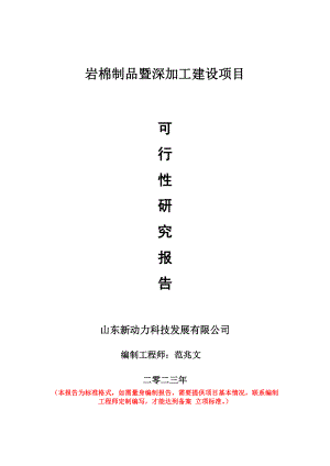 重点项目岩棉制品暨深加工建设项目可行性研究报告申请立项备案可修改案例.doc