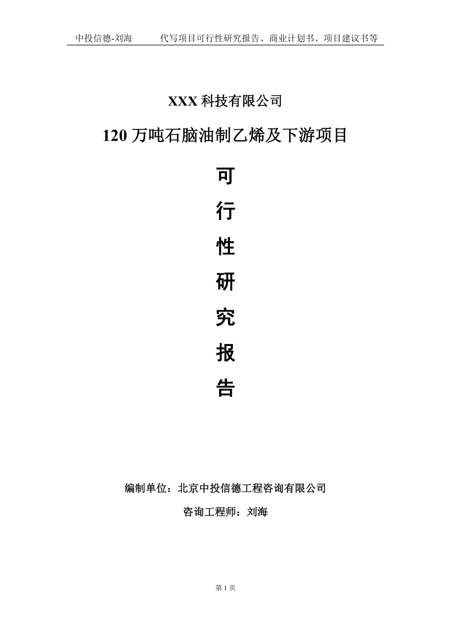 120万吨石脑油制乙烯及下游项目可行性研究报告写作模板定制代写.doc_第1页