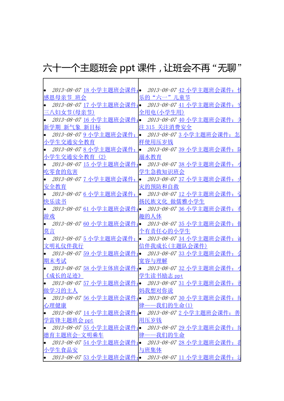 六十一个主题班会课件.doc_第1页