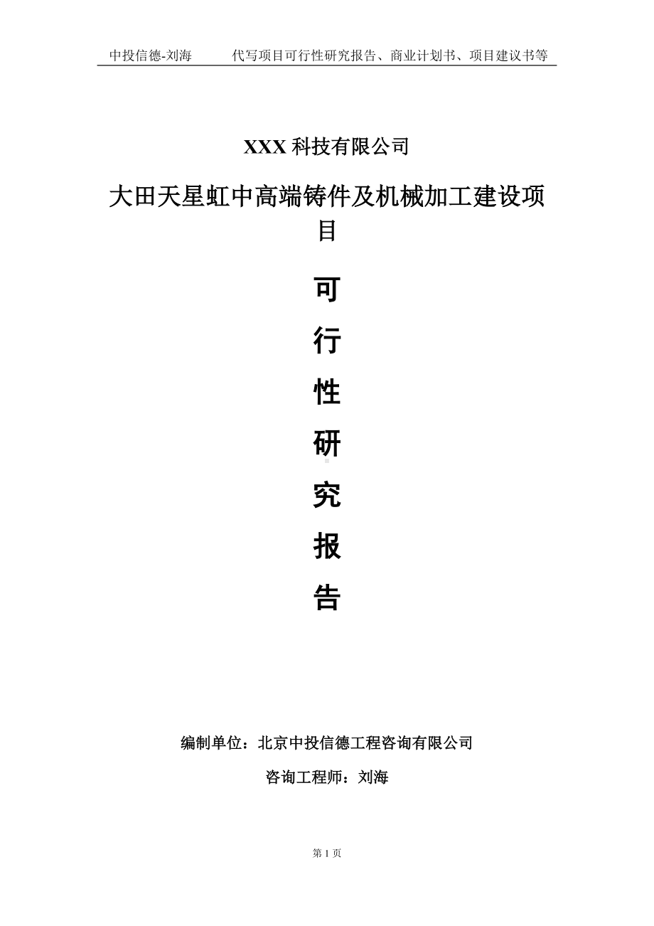 大田天星虹中高端铸件及机械加工建设项目可行性研究报告写作模板定制代写.doc_第1页