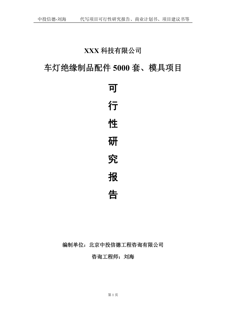 车灯绝缘制品配件5000套、模具项目可行性研究报告写作模板定制代写.doc_第1页