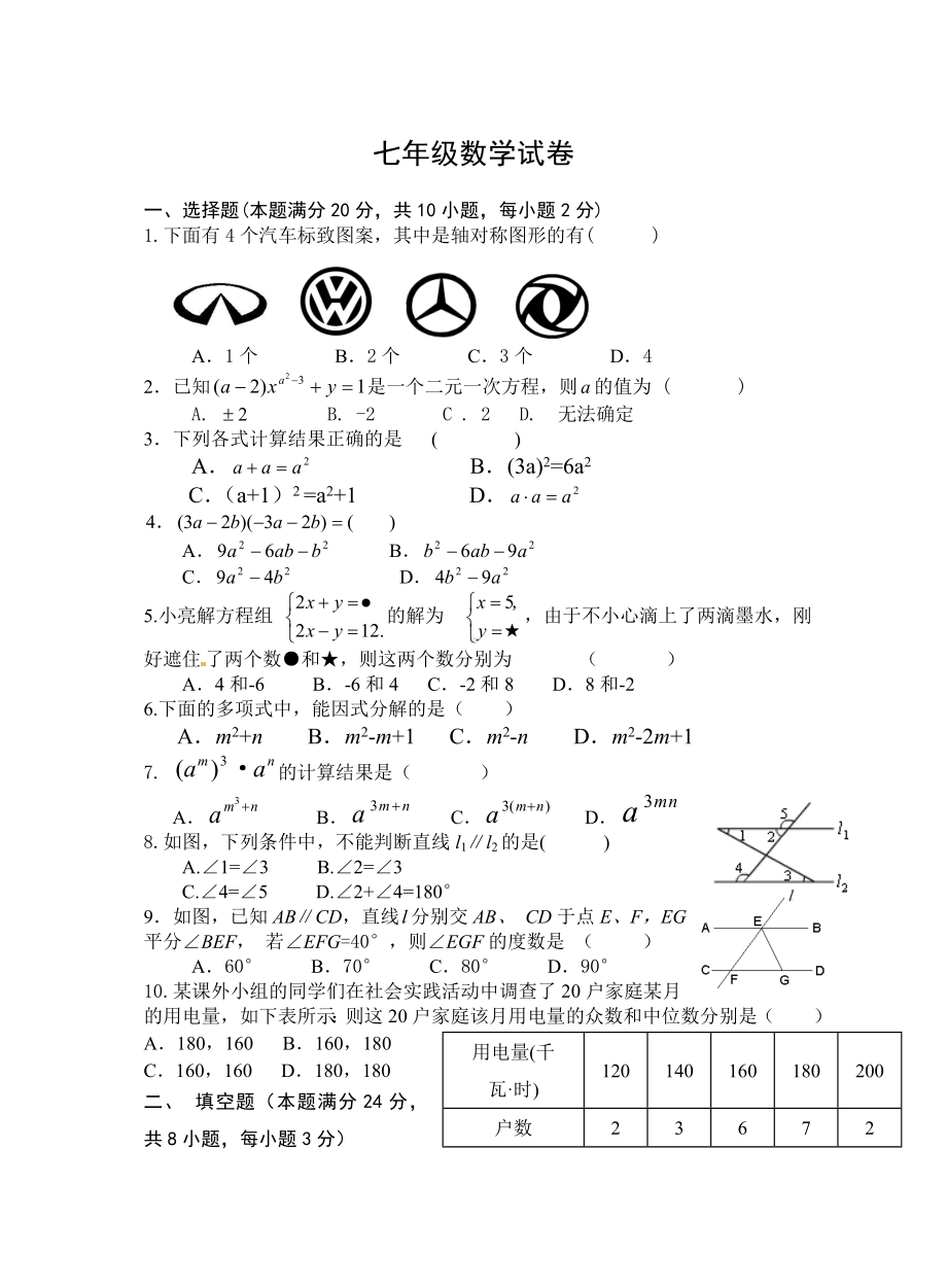 (完整)新湘教版七年级下册数学期末试卷.doc_第1页