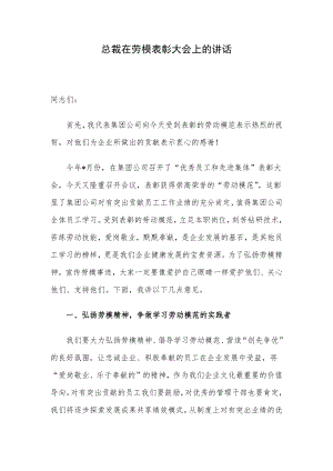 总裁在劳模表彰大会上的讲话.docx