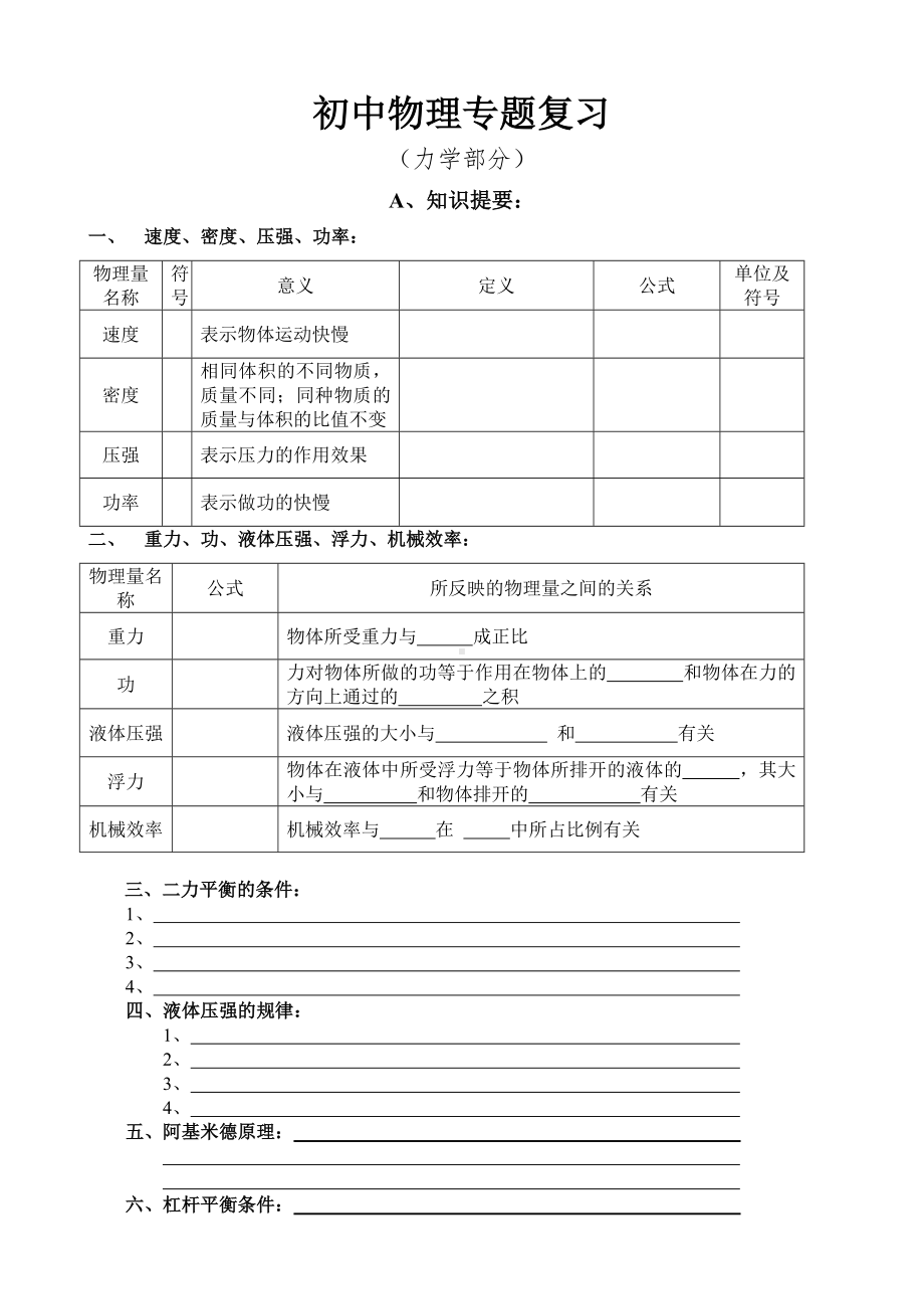 (完整版)初中物理专题复习(力学部分).doc_第1页