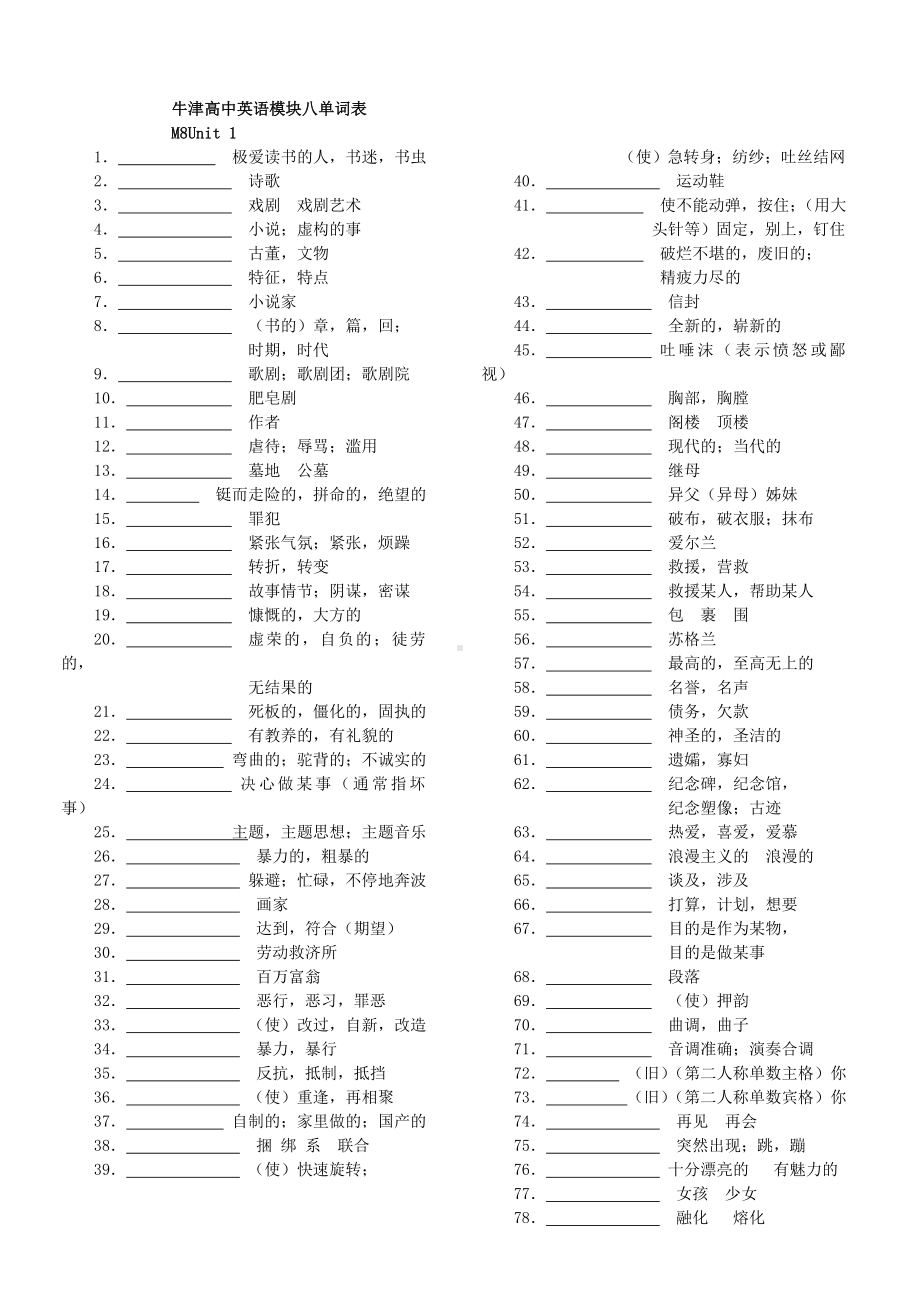 (word完整版)牛津高中英语模块八词汇默写全.doc_第1页