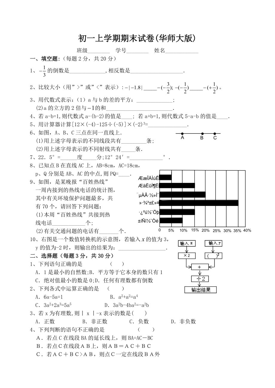 (完整)初一上期末考试数学试卷华师大版.doc_第1页