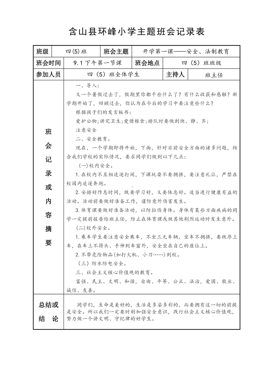 (完整word版)小学主题班会记录表.doc_第1页