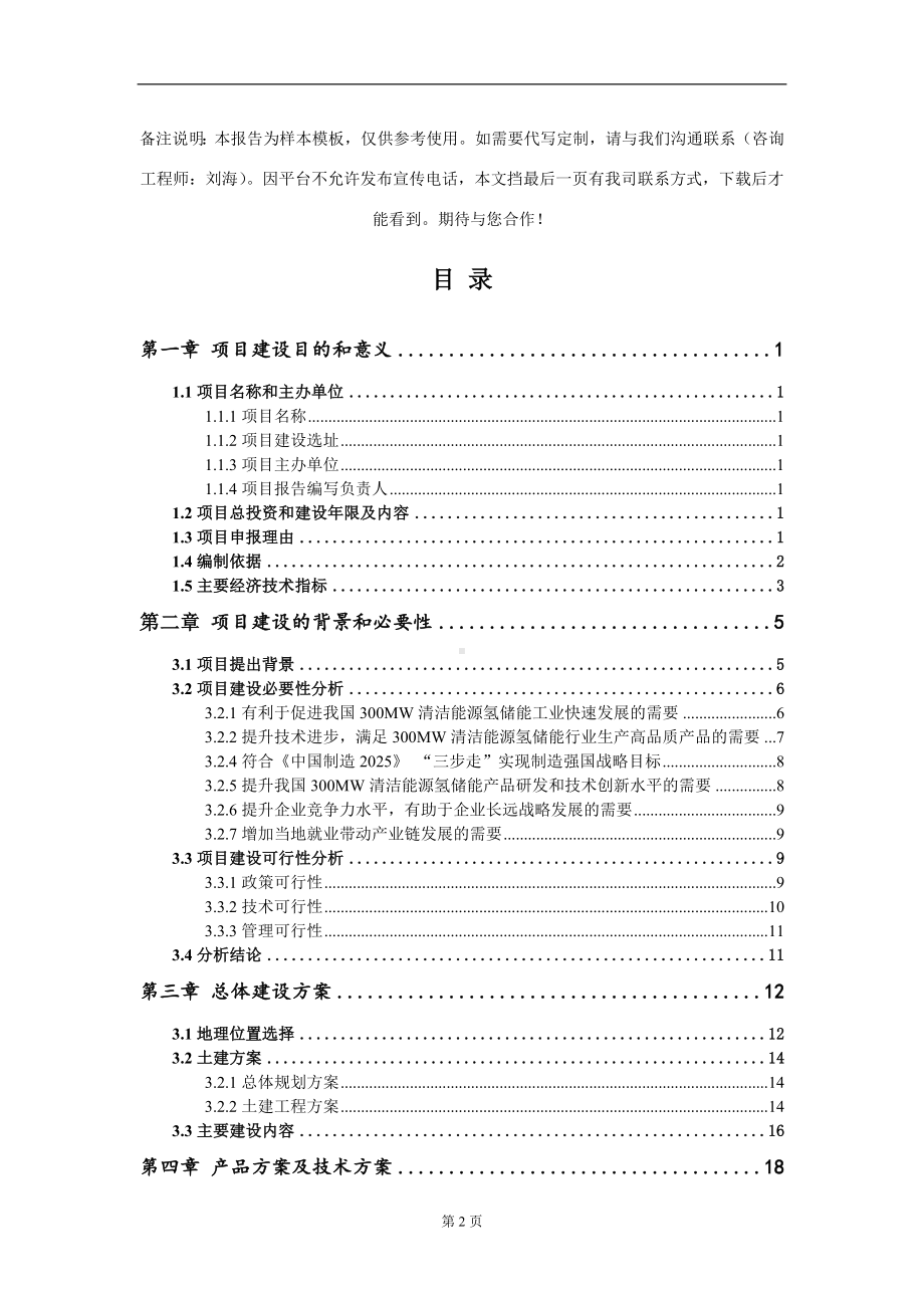 300MW清洁能源氢储能项目建议书写作模板.doc_第2页