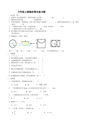 (人教版)六年级上册圆的周长练习题.doc