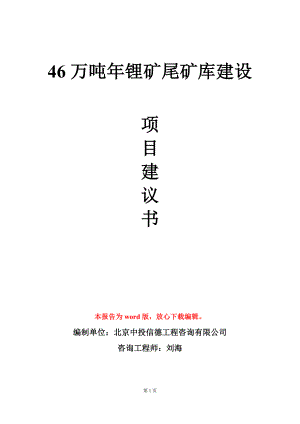 46万吨年锂矿尾矿库建设项目建议书写作模板.doc