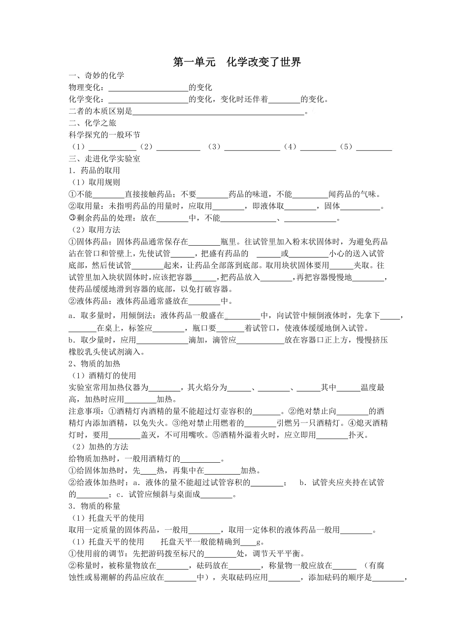 (完整版)初中化学全册知识点填空题.doc_第1页