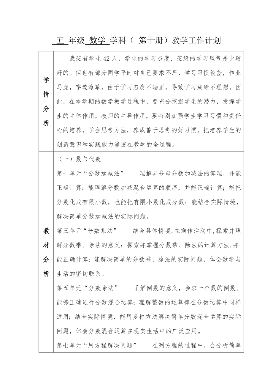 (完整版)北师大版小学五年下册数学教学计划(含进度表).doc_第1页