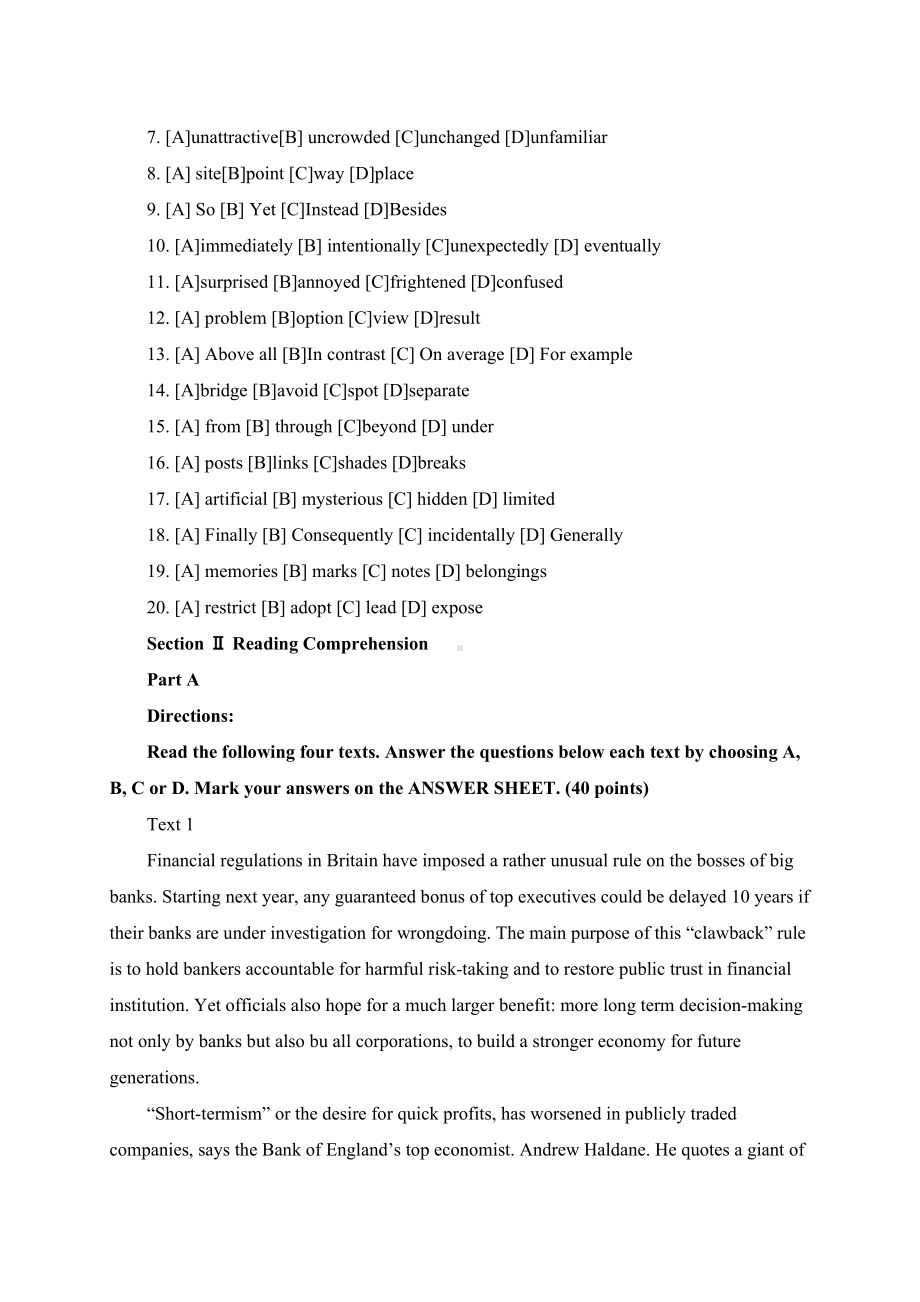 (完整版)2019年考研英语一真题.doc_第2页