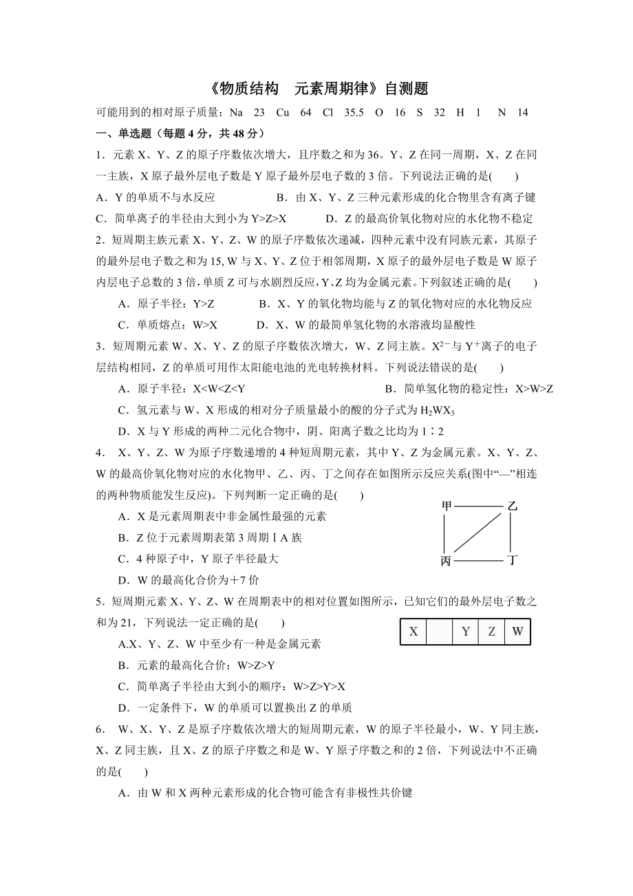 (完整版)元素周期律测试题.doc_第1页