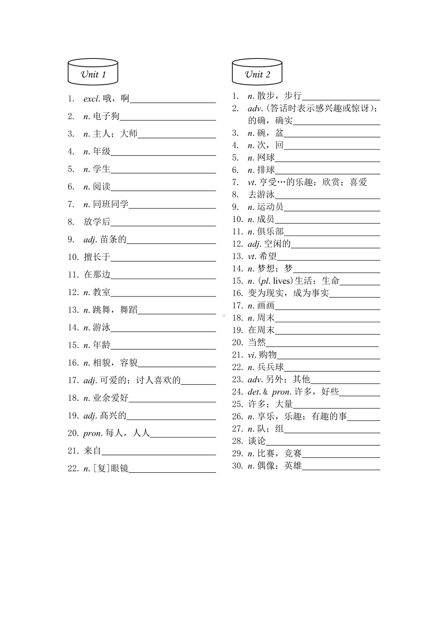 (word完整版)译林版七年级上册英语书后单词默写.doc_第1页