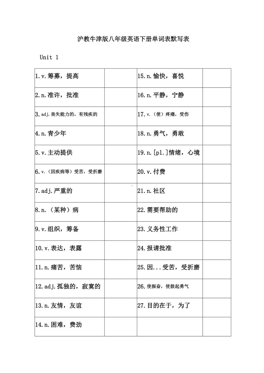 (word完整版)沪教牛津版八年级英语下册单词表默写表.doc_第1页