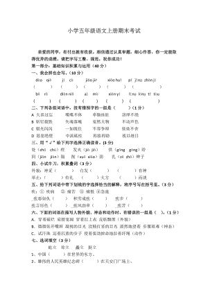 (人教版)语文五年级上期末试卷.doc