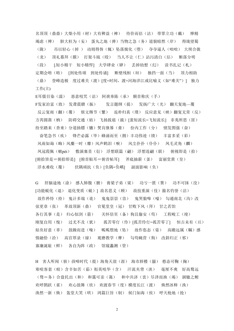 高考语文字音字形总结复习：四字词语错别字题库.doc_第2页