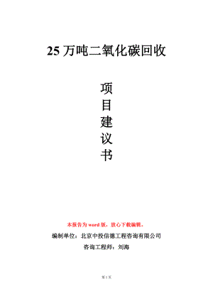 25万吨二氧化碳回收项目建议书写作模板.doc