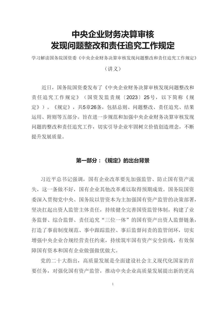 学习解读2023年央企财务决算审核发现问题整改和责任追究工作规定（讲义）.docx_第1页