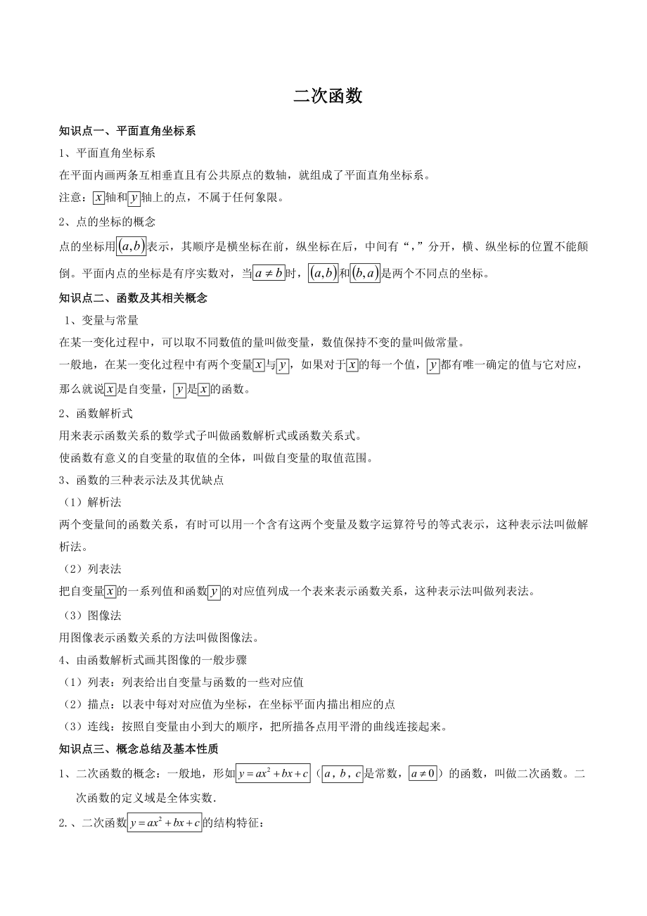 (完整版)二次函数知识点与题型总结.doc_第1页