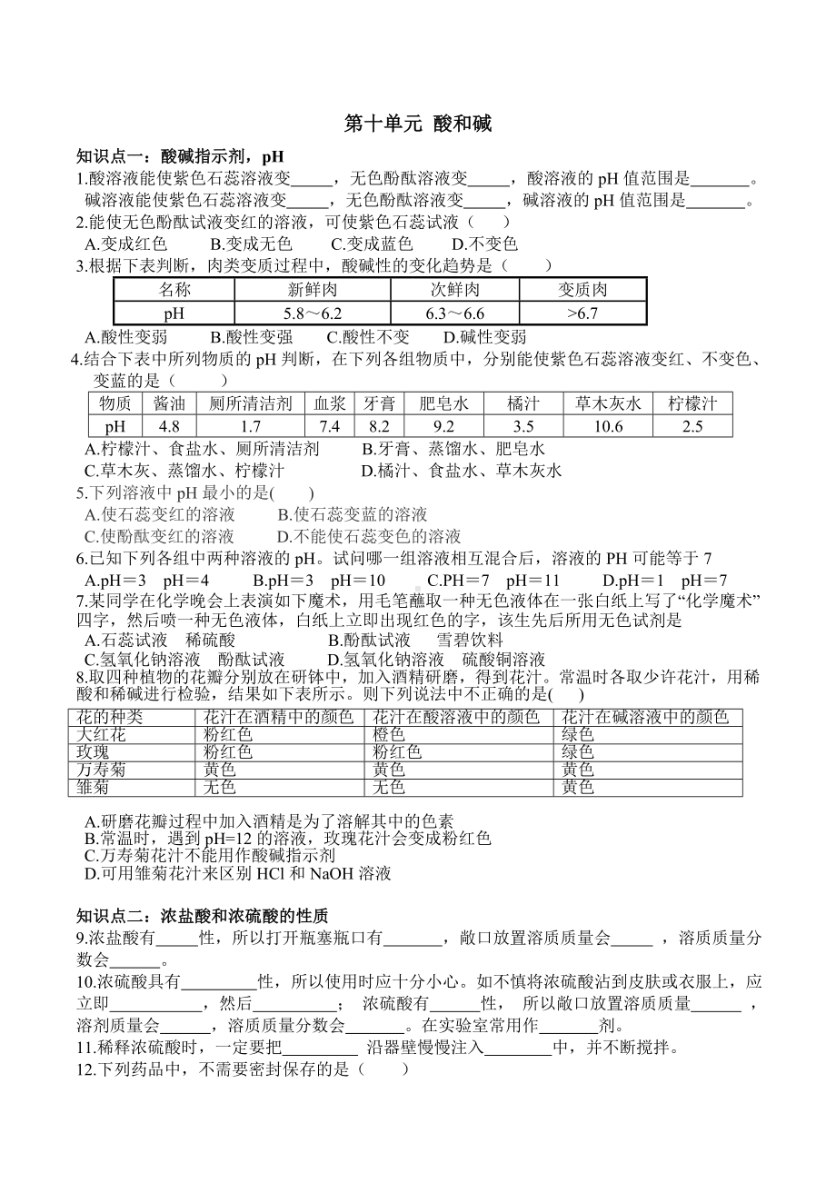 (完整版)九年级化学酸碱练习题.doc_第1页