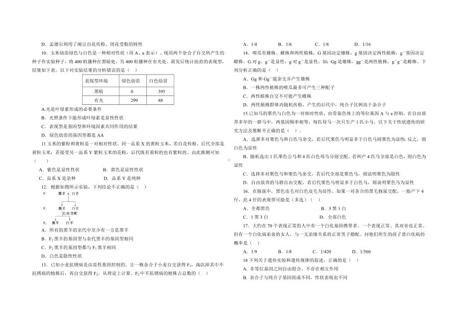 (完整版)孟德尔的豌豆杂交实验习题--含答案.doc_第2页