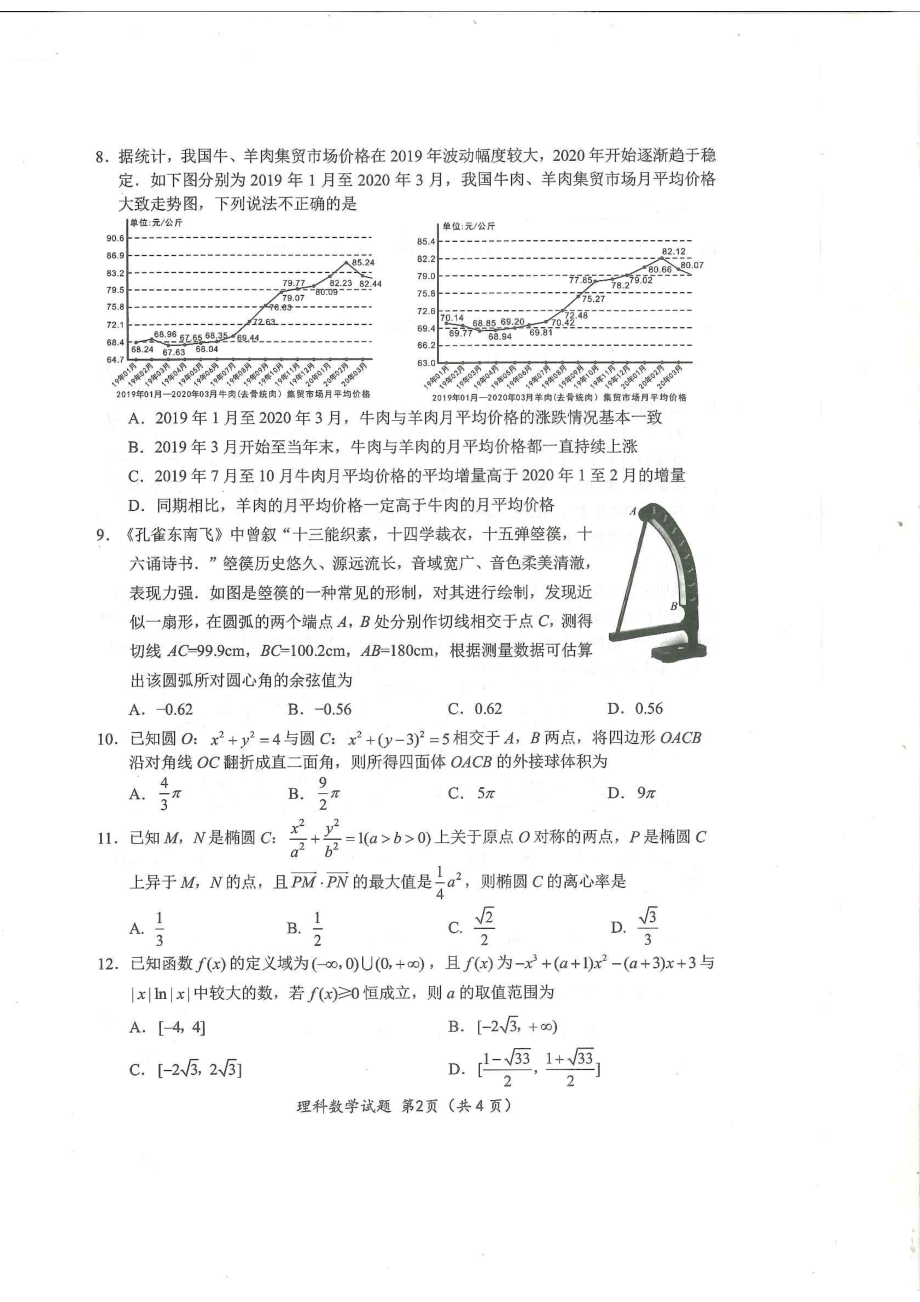 四川省绵阳市2023届高三理科数学三诊试卷+答案.pdf_第2页