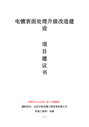 电镀表面处理升级改造建设项目建议书写作模板.doc