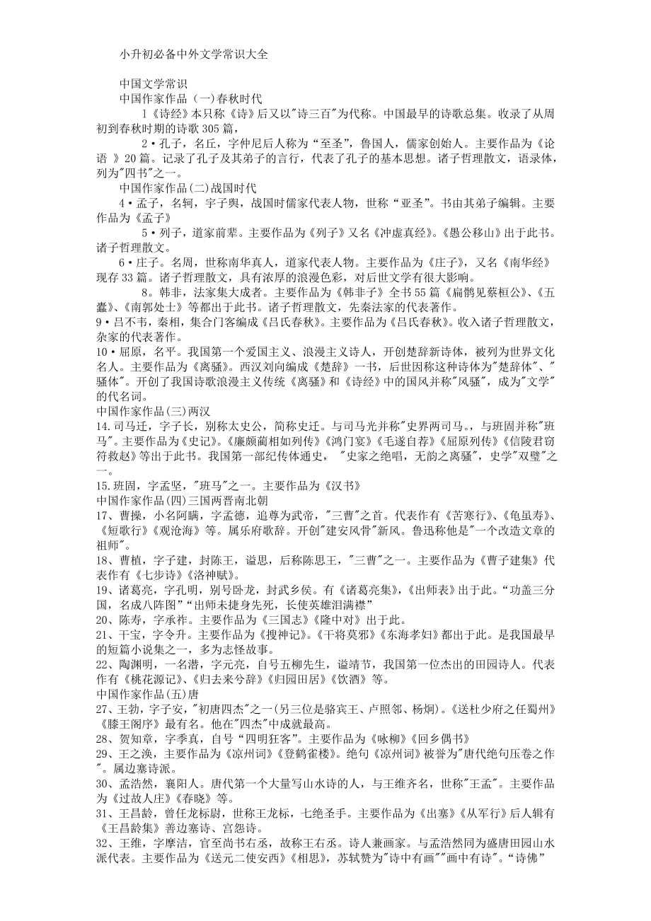 (完整版)小升初必备中外文学常识大全.doc_第1页