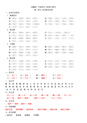 (word完整版)部编版一年级语文下册各单元复习要点.doc