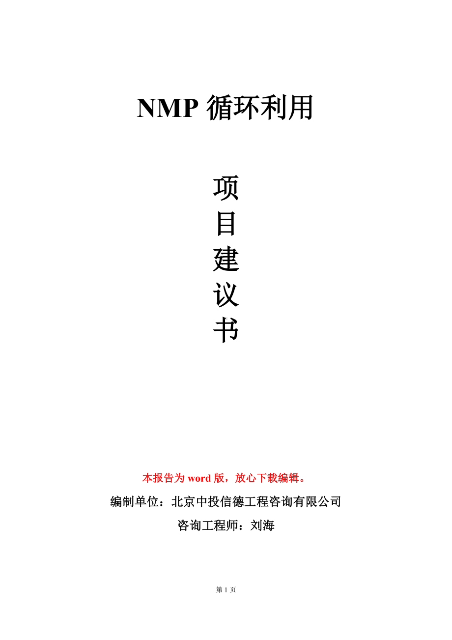 NMP循环利用项目建议书写作模板.doc_第1页