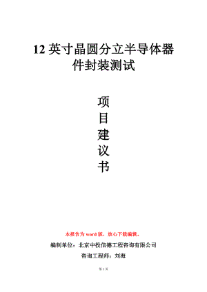 12英寸晶圆分立半导体器件封装测试项目建议书写作模板.doc