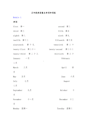 (word完整版)沪教版五年级上册英语重点单词和词组.doc