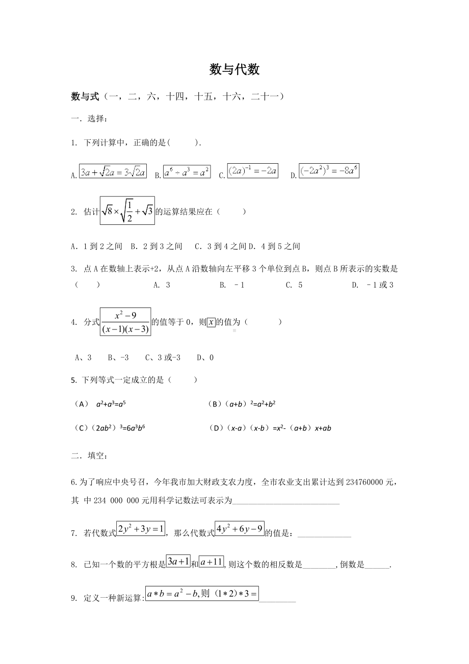 (完整版)初三总复习数与代数专题练习.doc_第1页