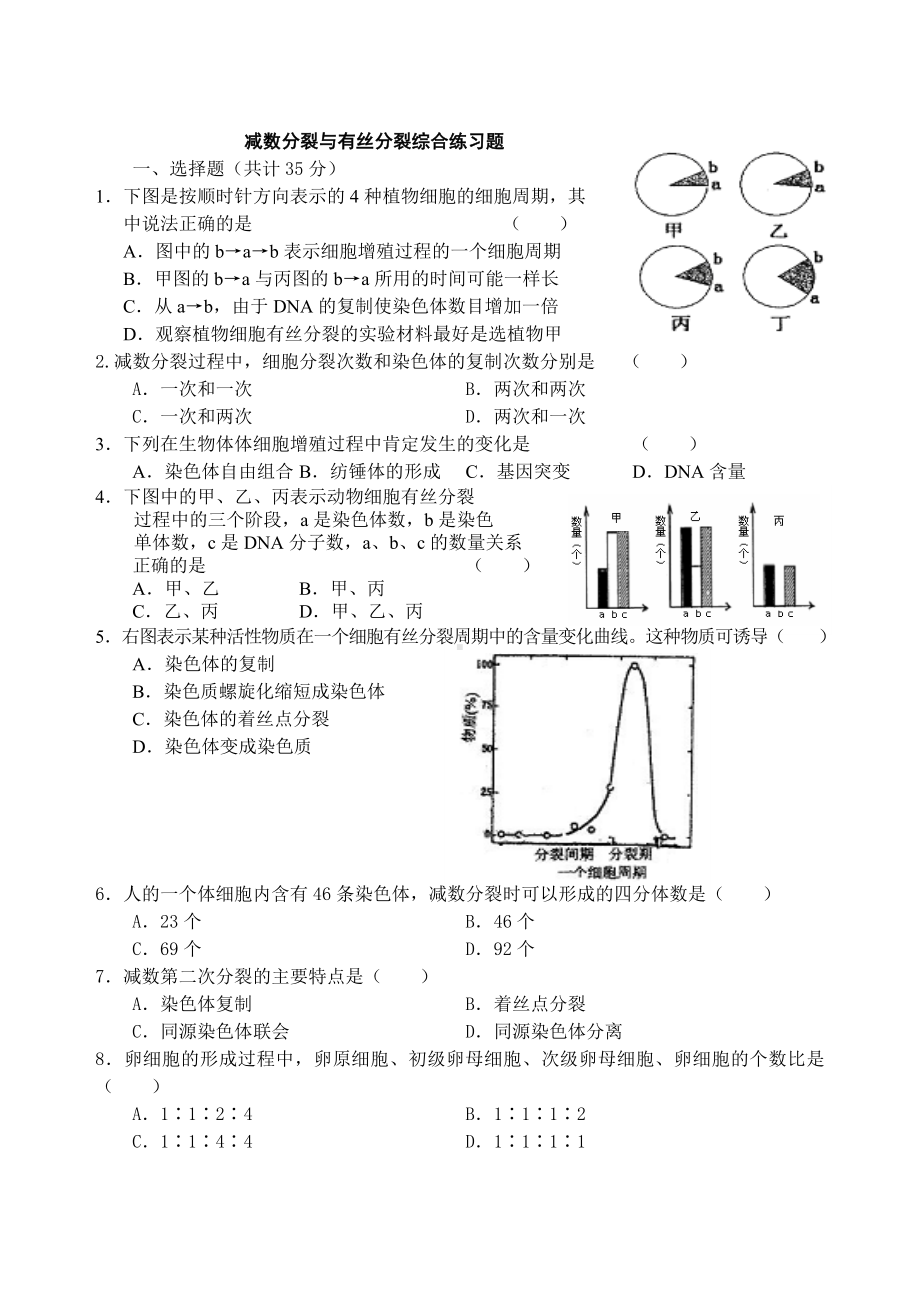 (完整版)减数分裂与有丝分裂综合练习题.doc_第1页