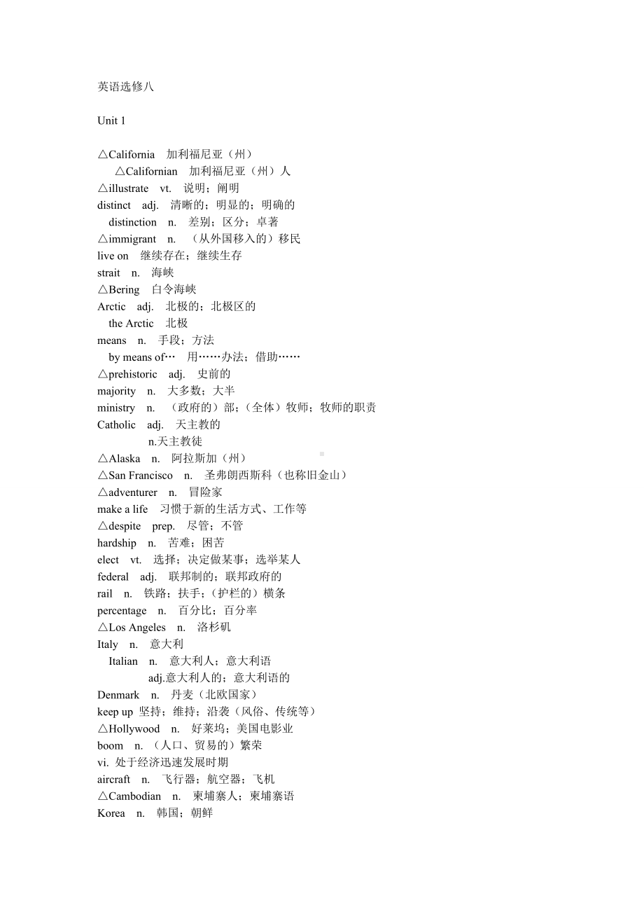 (完整word)高中英语选修8单词表.doc_第1页