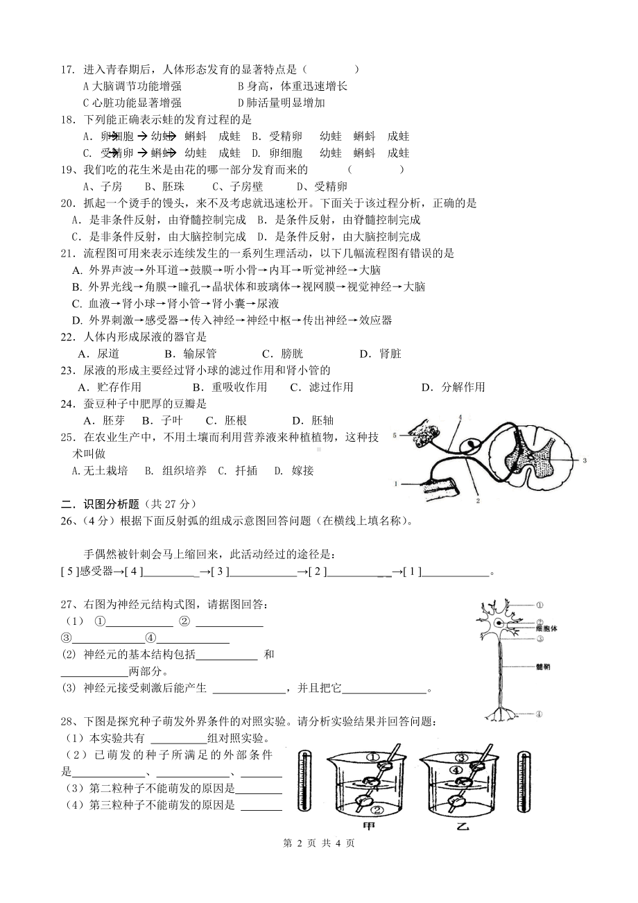 苏科版八年级生物上册复习测试卷.doc_第2页