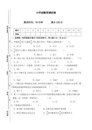 (完整)名校小升初数学测试卷.doc