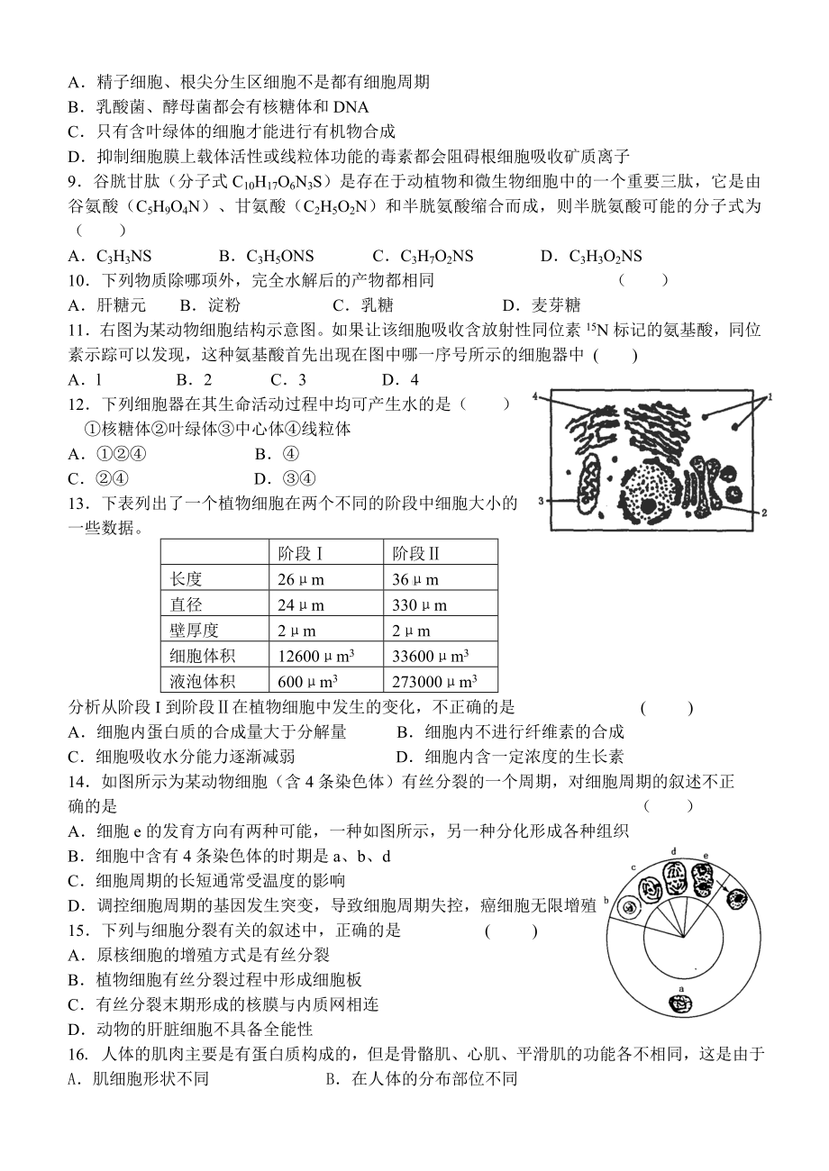 (完整)高中生物必修一期末考试试题.doc_第2页