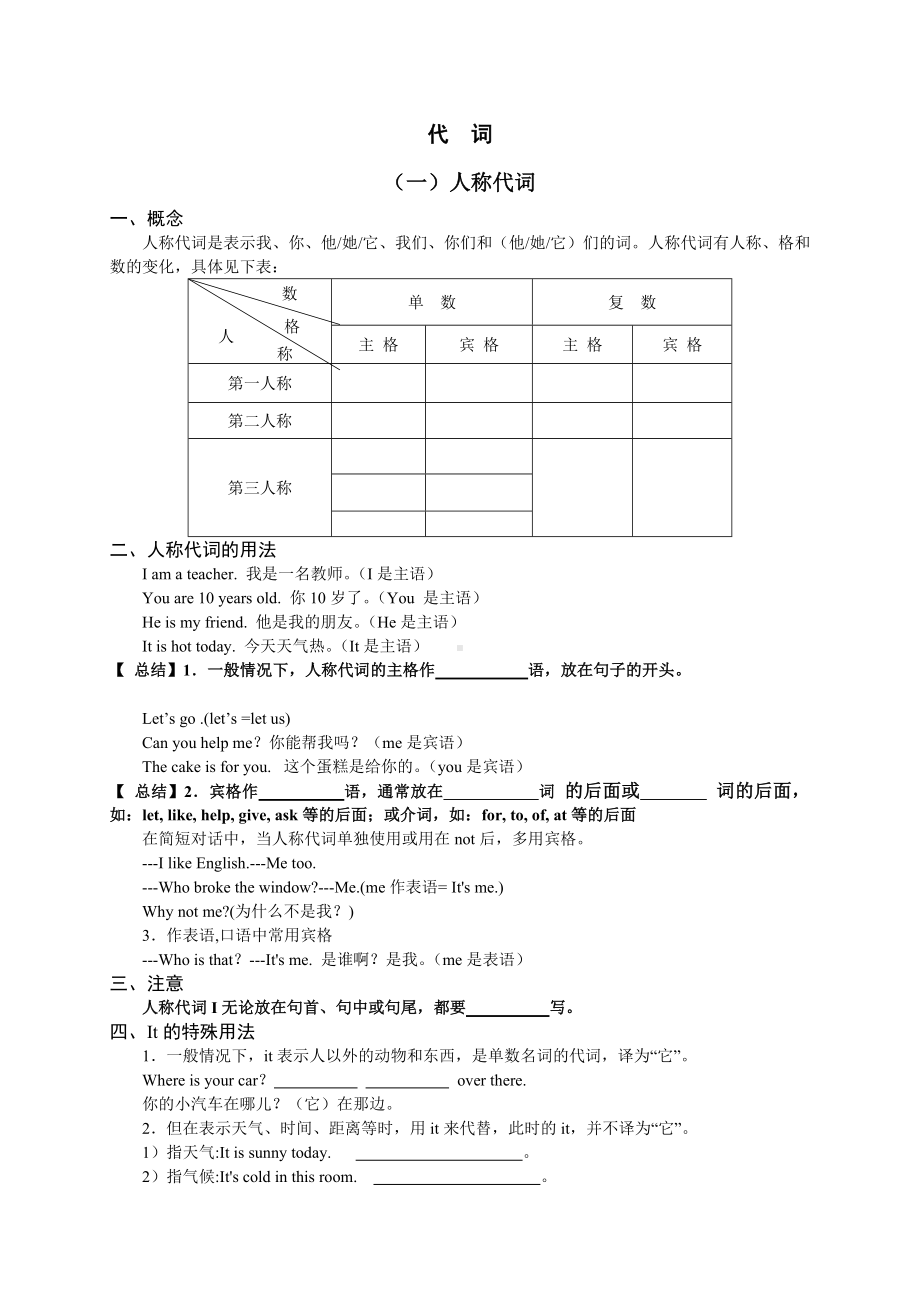 (完整版)六年级小学英语代词讲解与练习.doc_第1页