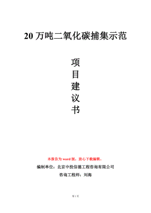 20万吨二氧化碳捕集示范项目建议书写作模板.doc