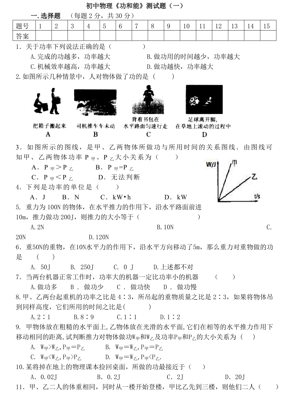 (完整版)初中物理《功和能》测试题(一).doc_第1页