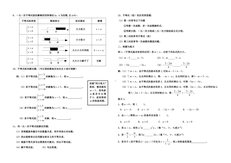 (完整版)一元一次不等式单元复习(知识点+例题).doc_第2页