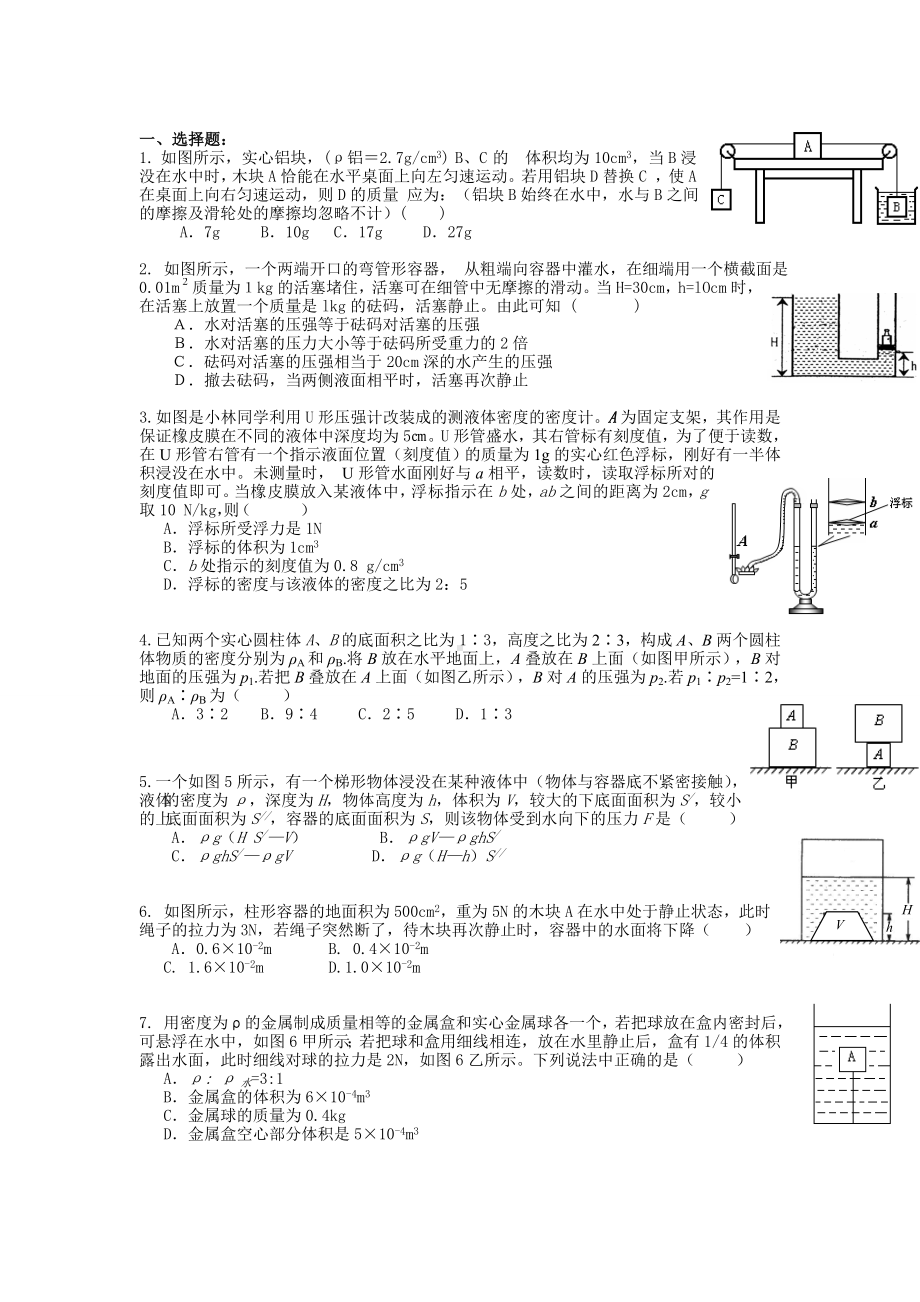 (完整版)压强浮力难题精选(附答案).doc_第1页