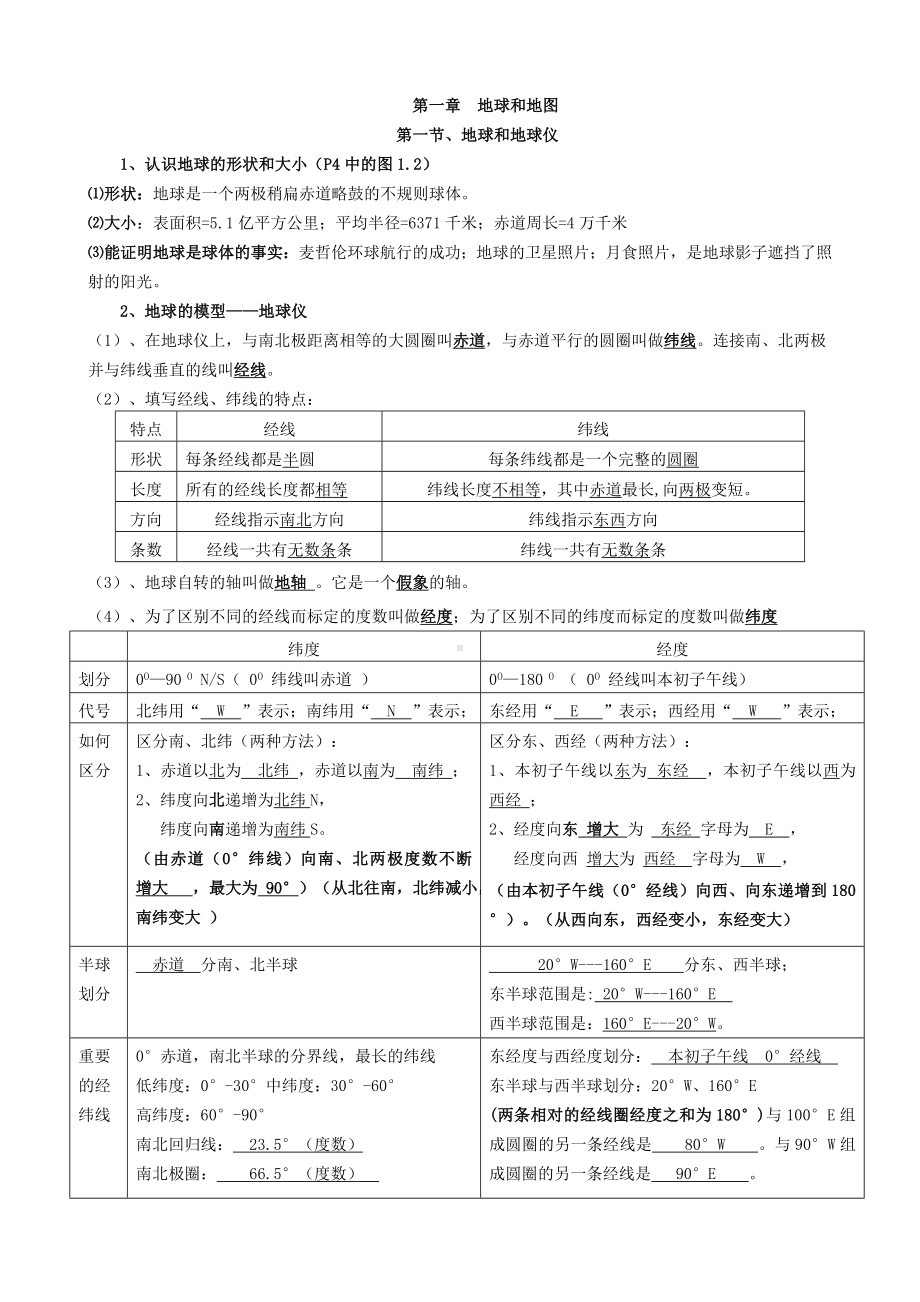 (完整版)初中地理知识点汇总(人教版).doc_第1页