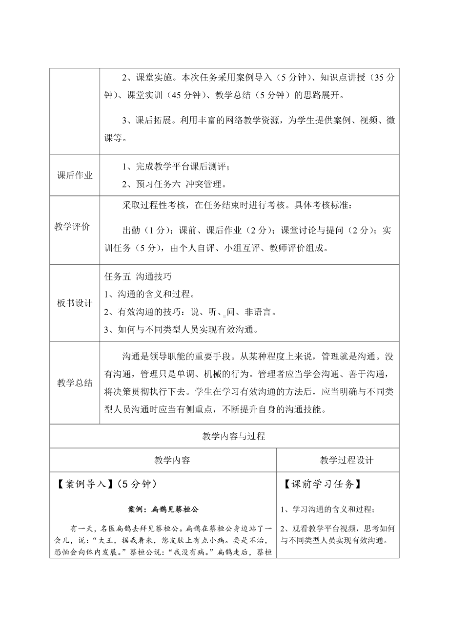 (完整版)《管理学基础》沟通技巧任务教学设计.doc_第2页