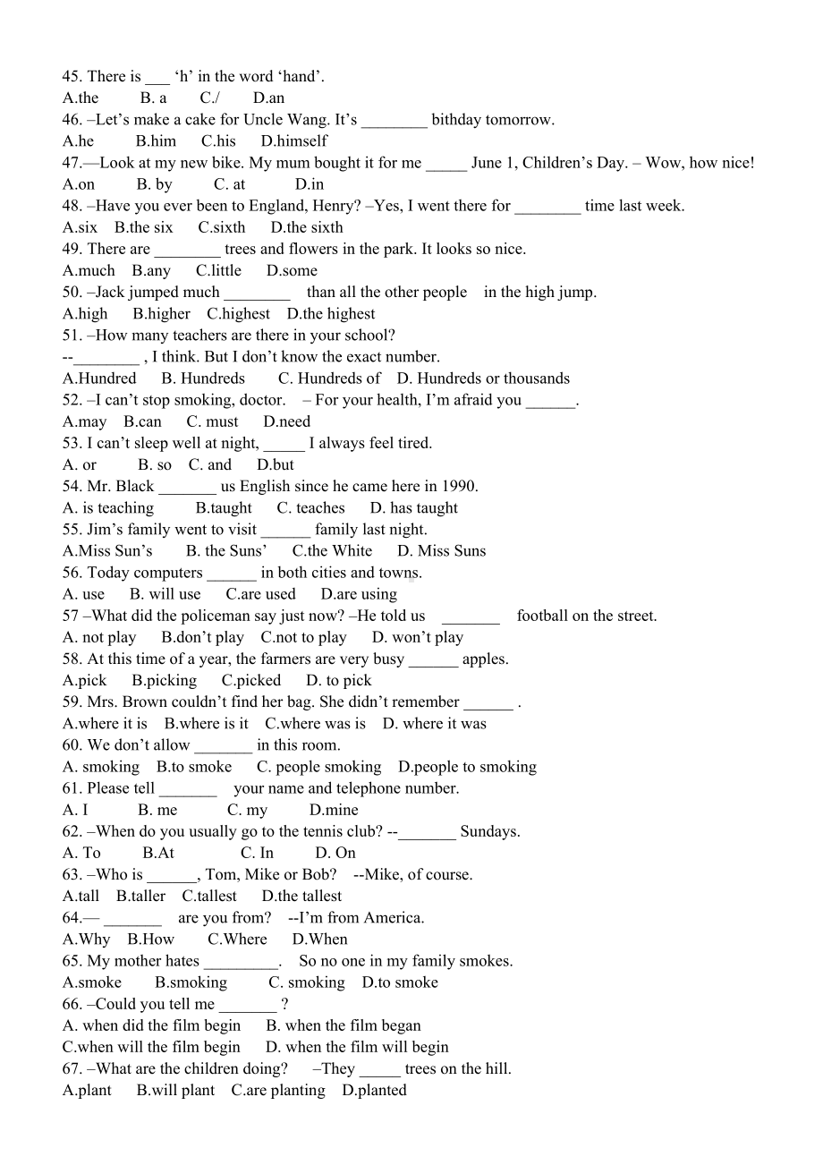 (完整版)小升初英语语法120题.doc_第3页