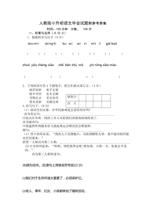 (完整版)人教版小升初语文试题及答案.doc