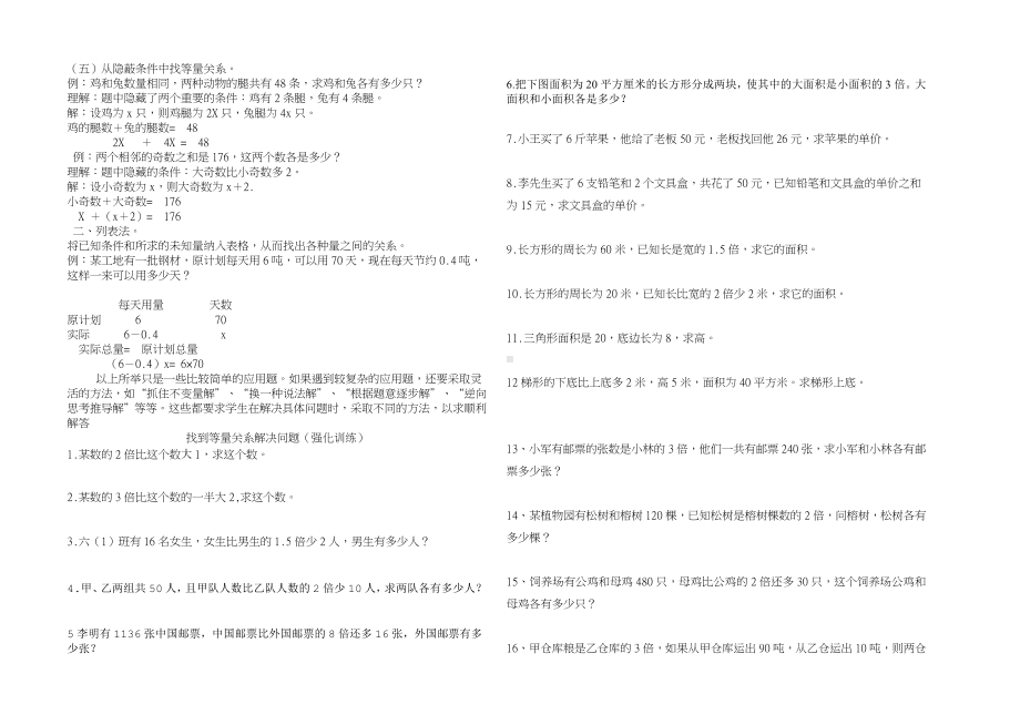 五年级数学下列方解应用题找等量关系练习题.doc_第2页